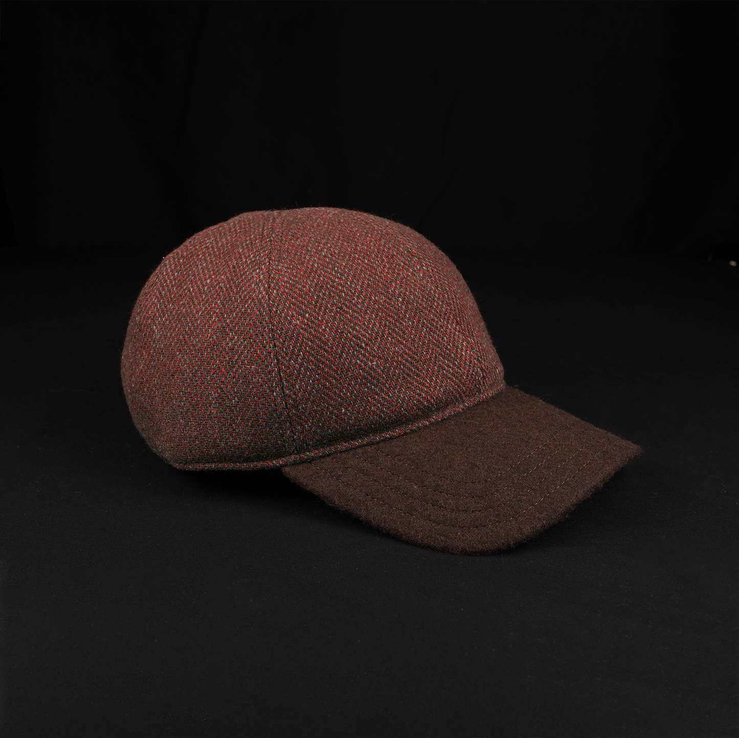 Crimson & Brown Wool Herringbone